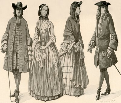 Beklædning under Charles II, James II, William og Marys regeringstid 1682-1700, 1903, 1937. af Sophie B. Steel