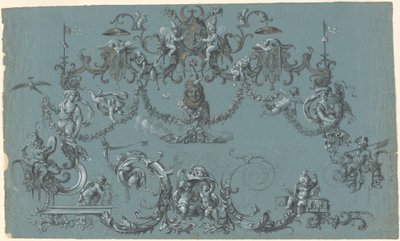 Arabesques med boltrede Putti, dyr og gøglere af South German 18th Century