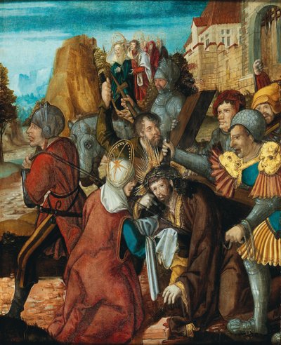 Sankt Veronica præsenterer sit slør for Kristus på vej til Golgata, ca 1515-1520. af Southwest German master.