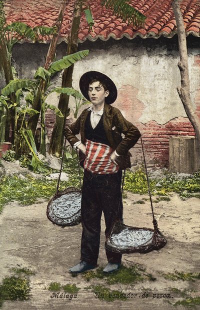 Fiskesælger, Malaga, Spanien (foto i farver) af Spanish Photographer
