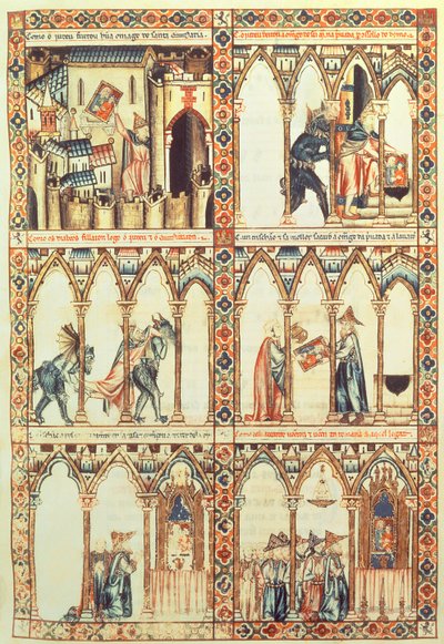 102-0002738 T.I.I. Cantiga 34, illustration fra "Cantigas de Santa Maria", lavet under ledelse af Alfonso X ("Den vise") konge af Castille og Leon (1221-84) (vellum) (se også 68647) af Spanish School