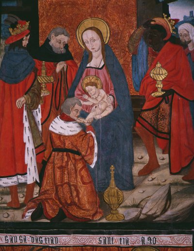 Tilbedelse af Magi, panel fra kirken San Andres of Tortura, slutningen af det 15. århundrede-begyndelsen af det 16. århundrede (malet træ) af Spanish School