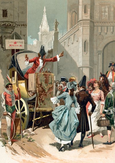Charlatans uden for Louvre under den franske revolution af Spanish School