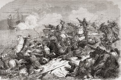 Kinesisk forsøg på invasion af Japan i det 13. århundrede, udg. 1878 (tryk) af Spanish School