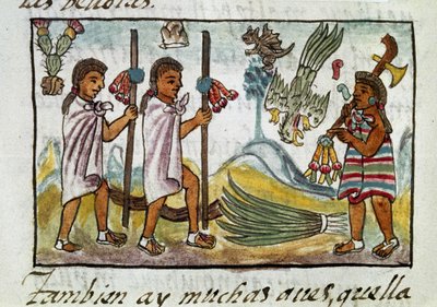 Kodeks om erobringen af Mexico: købmænd forklædt i Tzinacantlan. Miniature af det florentinske manuskript 