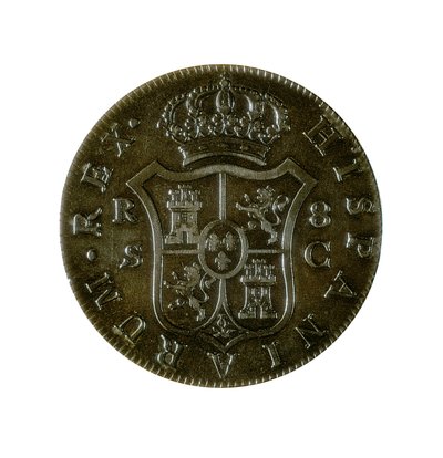 Mønt af 8 spanske realer, castiliansk valuta slået i Sevilla under Charles IV