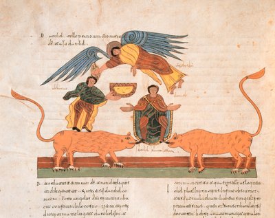 Daniel i Løvehulen, fra St. Isidores visigotisk-mozarabiske bibel, fol.325v., 960 e.Kr. (tempera på vellum) af Spanish School