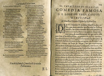 ESPINEL, Vicente (1550-1624). Spansk musiker og klassisk digter; VEGA CARPIO, Felix Lope de (1562-1635). "El cavallero de Yllescas", komedie inkluderet i "Parte catorze de las comedias de Lope de Vega", samling udgivet i Madrid af Fernans enke. af Spanish School