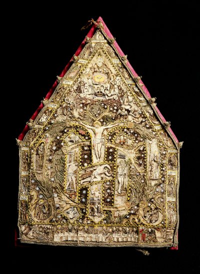 Eveque gering i guld dekoreret af fjermosaikker lavet af spanske missionærer i Mexico. Firenze fra det 16. århundrede, Museo degli Argenti af Spanish School