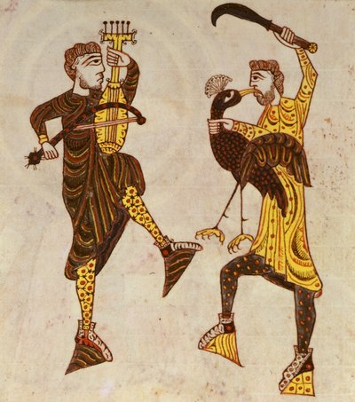 F.86 Two Men Dancing, fra Beatus Apocalypse fra Santo Domingo de Silos af Spanish School