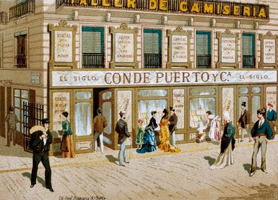 Mode: reklameplakat for stofbutikken "" Conde Puerto "" boutique Barcelona. 19. århundrede af Spanish School