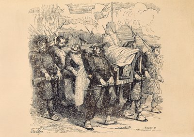Første carlistkrig (1833-1840): Carlistgeneral Tomas Zumalacarregui (1788-1835) sår under belejringen af Bilbao af Spanish School