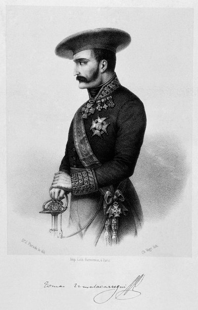 Første Carlist-krig (1833-1840): portræt af Carlist-general Tomas Zumalacarregui (1788-1835) af Spanish School
