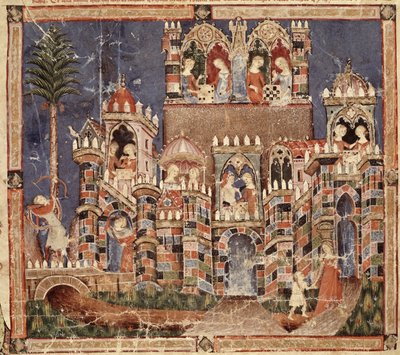Fol.13v Spil og underholdning af trojanske heste, fra Codex Benito Santa Mora af Spanish School