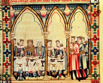 Fol.16v Engagement Banket, fra manuskriptet lavet under ledelse af Alfonso X The Wise King of Castille and Leon af Spanish School