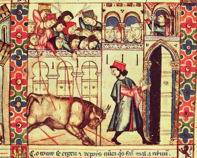 Fol.200r En tyrs død i ringen, fra manuskriptet lavet under ledelse af Alfonso X Den kloge konge af Castille og Leon af Spanish School