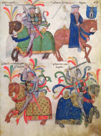Fire kavalerer, fra Libro de Los Caballeros de la Cofradia de Santiago af Spanish School