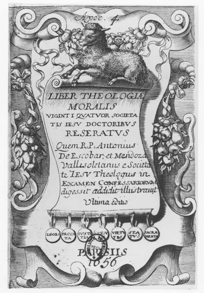 Frontispice for Liber Theologiae Moralis, af Antonio Escobar y Mendoza, 1656 af Spanish School