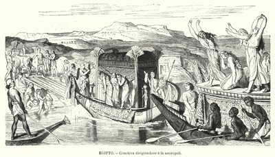 Begravelsesfest på vej til en nekropolis i det gamle Egypten (litho) af Spanish School