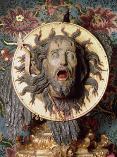 Hoved af Johannes Døberen (polykromt træ) af Spanish School