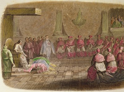 Japanske ambassadører lægger sig ned for fødderne af pave Gregor XIII i 1585 af Spanish School