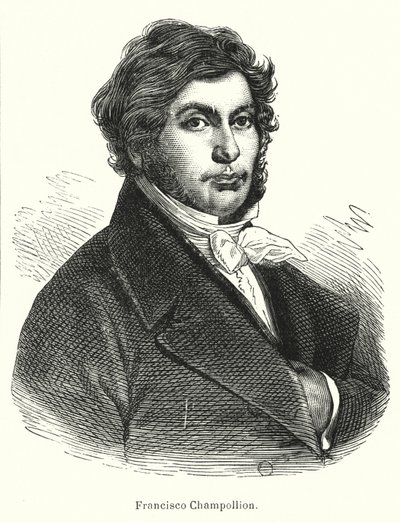 Jean-Francois Champollion, fransk lærd, filolog og dechifrer af oldægyptiske hieroglyffer (litho) af Spanish School