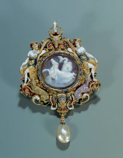 Smykker: vedhæng emalje på guld rund med en camee. 1550-1575. Svag. 0,12x0,72 m. Paris, Louvre-museet af Spanish School