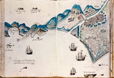 Kort over en del af New Spain, kysten af ​​Peru og byen Lima, fra "Kort over Amerikas kyster i Sydhavet, fra den sidste befolkning af spaniere i dem, som er byen Compostela, og frem" af Spanish School