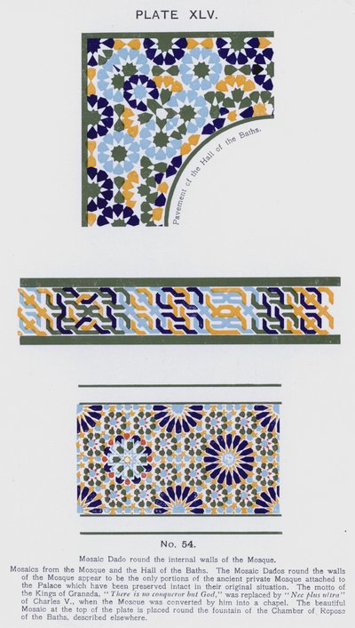 Mosaik Dado rundt om moskeens indre vægge (farve litho) af Spanish School