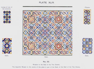 Mosaikker i de to søstres sal (farve litho) af Spanish School