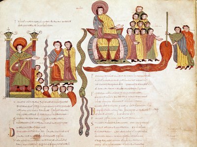 Mozarabisk bibelside: Plagerne: vand blev til blod, side fra en mozarabisk bibel af Spanish School