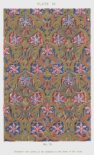 Ornament over buer ved indgangen til Lions Court (farve litho) af Spanish School