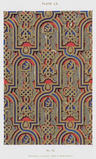 Ornamenter på paneler, Hall of Ambassadors (farve litho) af Spanish School