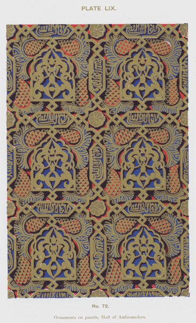 Ornamenter på paneler, Hall of Ambassadors (farve litho) af Spanish School