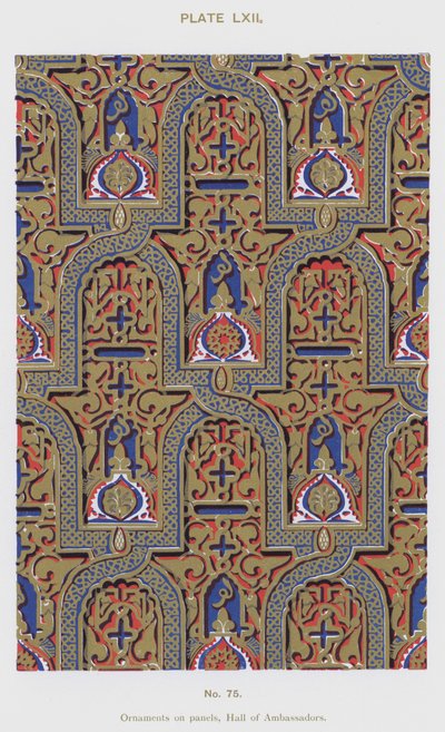 Ornamenter på paneler, Hall of Ambassadors (farve litho) af Spanish School