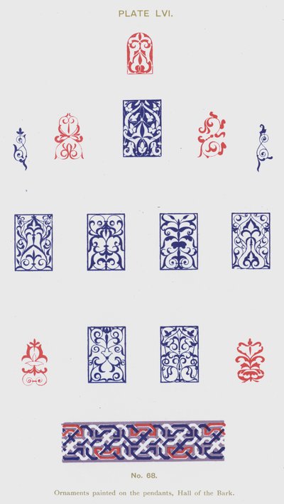 Ornamenter malet på vedhængene, Hall of the Bark (farve litho) af Spanish School