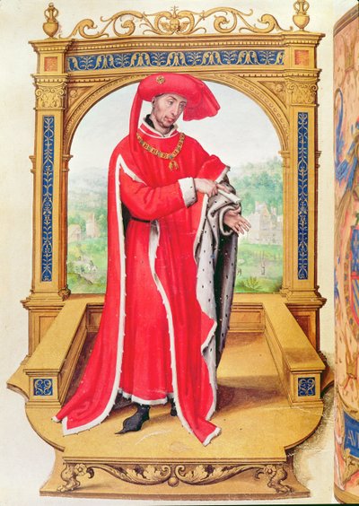 Filip den Gode (1396-1467) hertug af Bourgogne, grundlægger af Det Gyldne Skind, fra Statuts de la Toison dOr af Spanish School