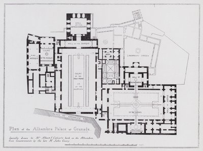 Plan over Alhambra-paladset i Granada (litho) af Spanish School