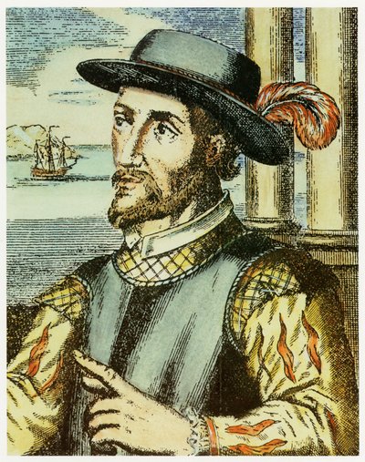 Portræt af Juan Ponce de Leon (1474 – 1521) (håndfarvet gravering). af Spanish School