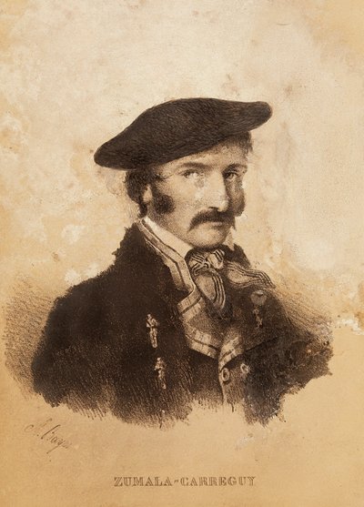 Portræt af Tomas ZumalaCarregui (1788-1835), karakter fra den spanske kampagne eller uafhængighedskrig og første carlistkrig (gravering) af Spanish School