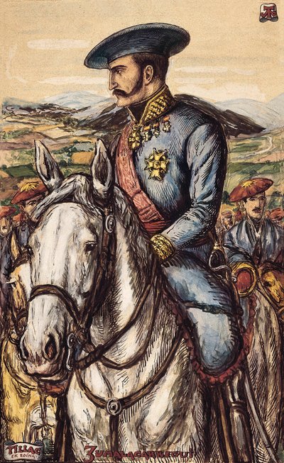 Portræt af Tomas Zumalacarregui (1788-1835), et militært medlem af Carlist-hæren under Første Krig (1833-1840) (litografi) af Spanish School