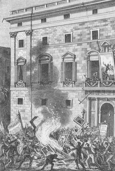 People of Barcelona Burning Portraits of the Bourbons, 1868 (gravering) af Spanish School