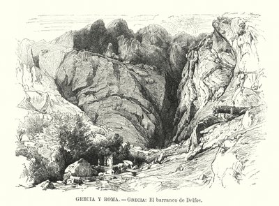 Delphi-kløften, Grækenland (litho) af Spanish School