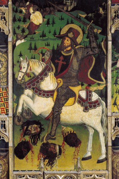 Repræsentation af James Matamore (Santiago Matamoro), fra en altertavle i det kongelige kapel i Alcazar i Segovia, Spanien af Spanish School