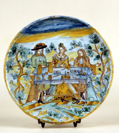 Repræsentation af en udendørs banket på en keramisk plade af Talavera de la reina (Spanien). Begyndelsen af 1500-tallet. Milano, Museo del Castello. af Spanish School