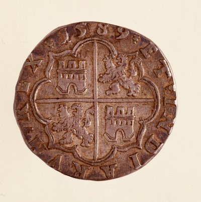Sølvmønt (8 realer) fra Spanien: Filips (Filippo eller Philippe) II