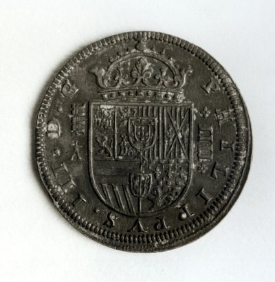 Sølvkronemønt af fire reale fra Filip III af Spanien og Portugal (1578-1621) (sølv) af Spanish School