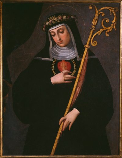 St. Gertrude den Store bærer Jesu hellige hjerte af Spanish School