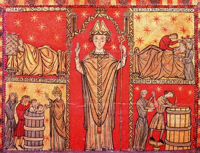 St. Nicholas of Bari (tempera på panel) af Spanish School