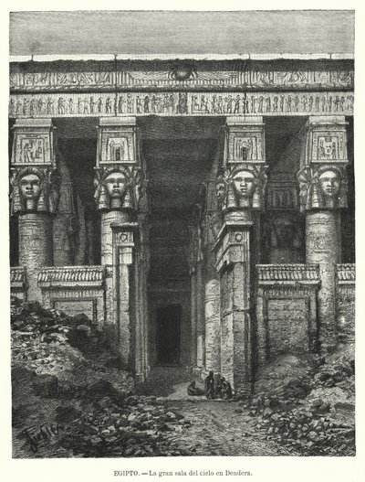 Hathors tempel, Dendera, Egypten (litho) af Spanish School